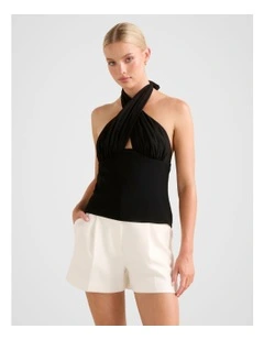 Callie Contrast Halter Neck Top in Black