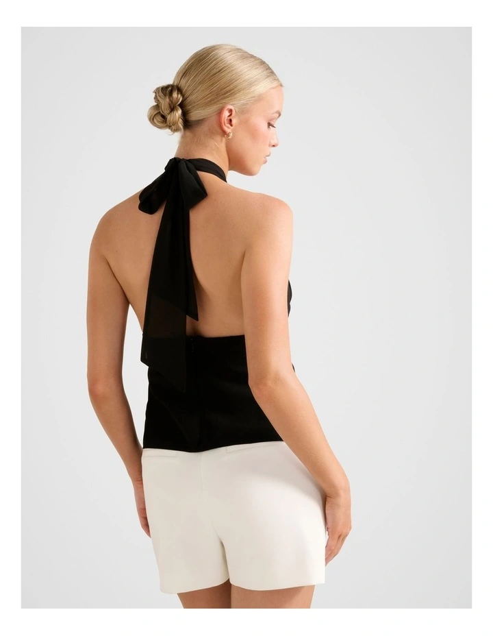 Callie Contrast Halter Neck Top in Black image 2