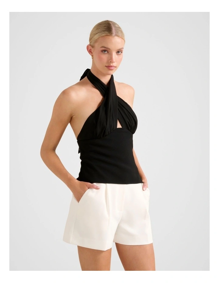 Callie Contrast Halter Neck Top in Black image 3