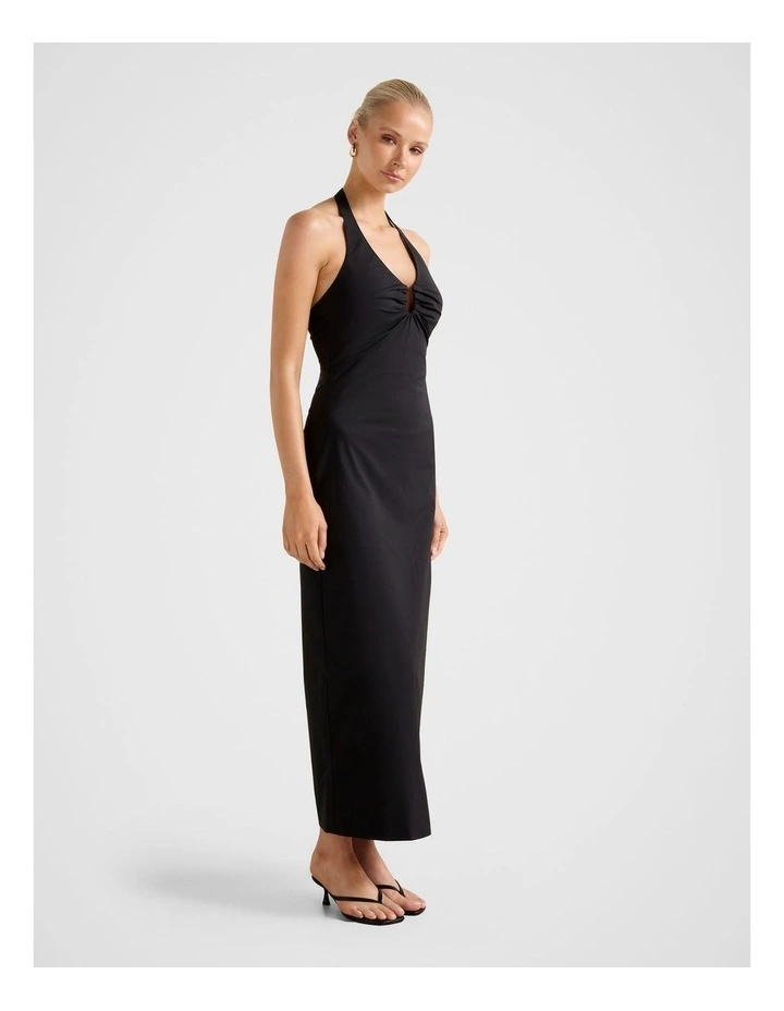 Tia Stretch Cotton Halter Neck Midi Dress in Black image 3