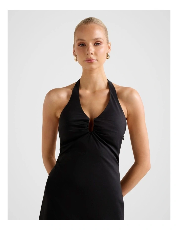 Tia Stretch Cotton Halter Neck Midi Dress in Black image 4