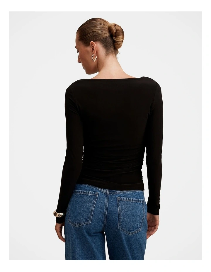 Monica Ruched Boat Neck Top in Black image 2