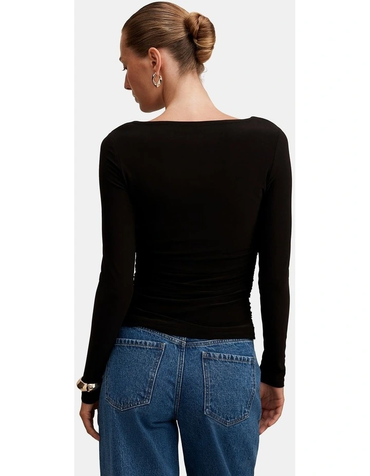 Monica Ruched Boat Neck Top in Black image 2