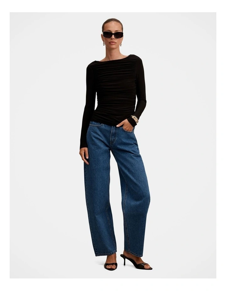 Monica Ruched Boat Neck Top in Black image 5