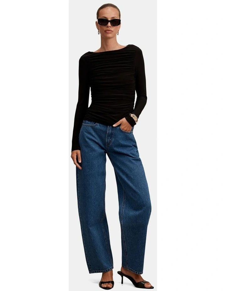 Monica Ruched Boat Neck Top in Black image 5
