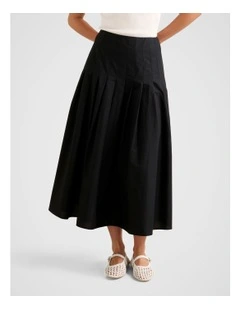 Sasha Pleated Midi Skirt in Black