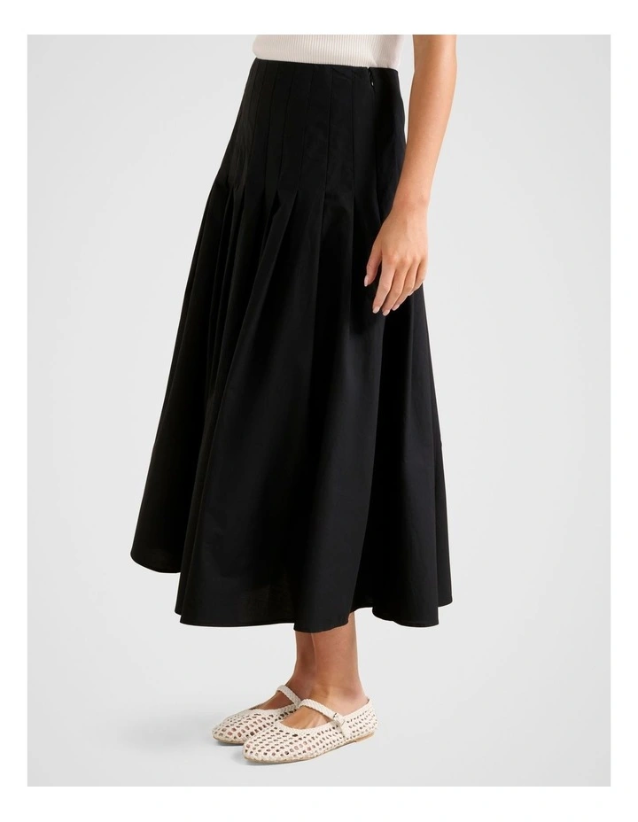 Sasha Pleated Midi Skirt in Black image 3