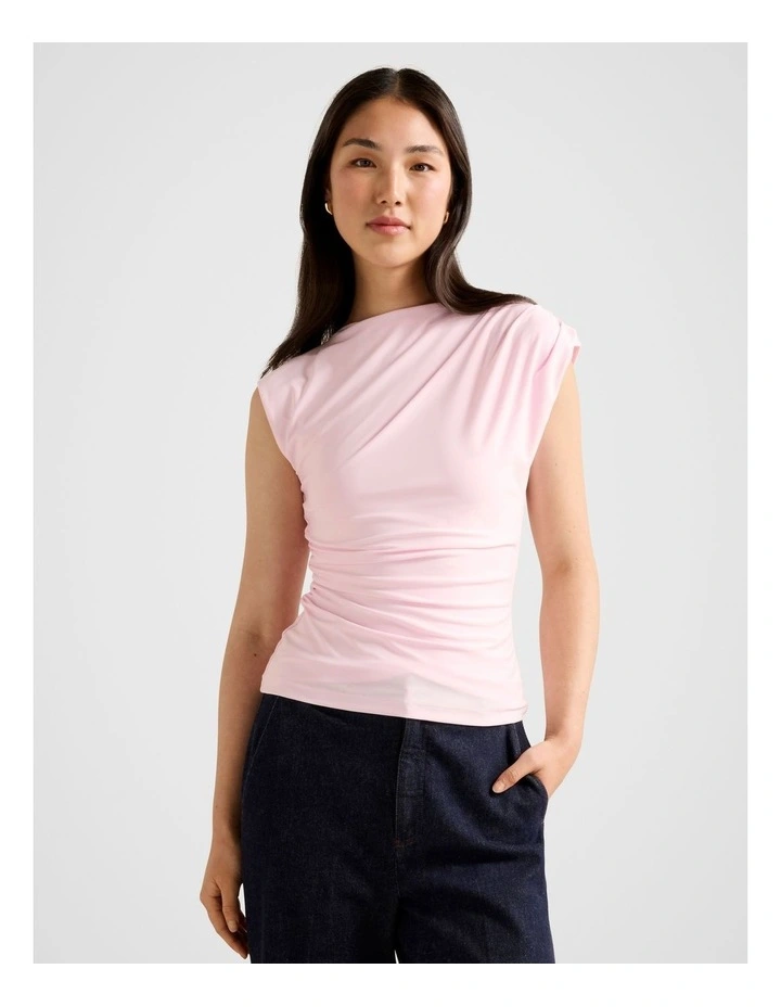 Logan Asymmetric Shoulder Top in Pink image 1