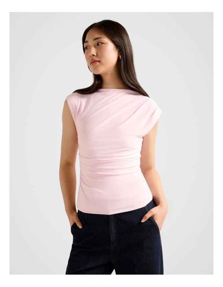 Logan Asymmetric Shoulder Top in Pink image 3