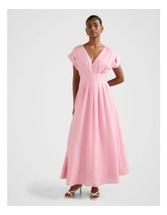 Alessandra Tucked Midi Dress in Pink