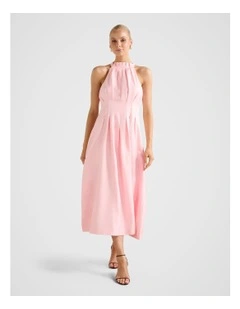 Miller Pleated Halter Neck Midi Dress in Pink