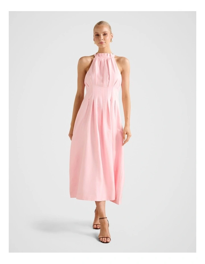Miller Pleated Halter Neck Midi Dress in Pink image 1