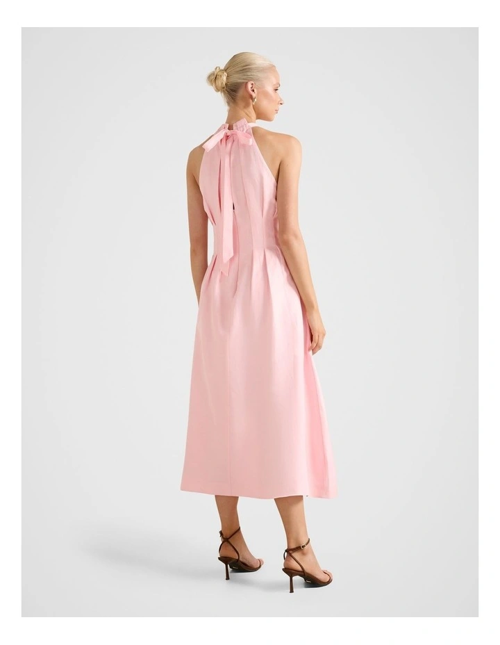 Miller Pleated Halter Neck Midi Dress in Pink image 2