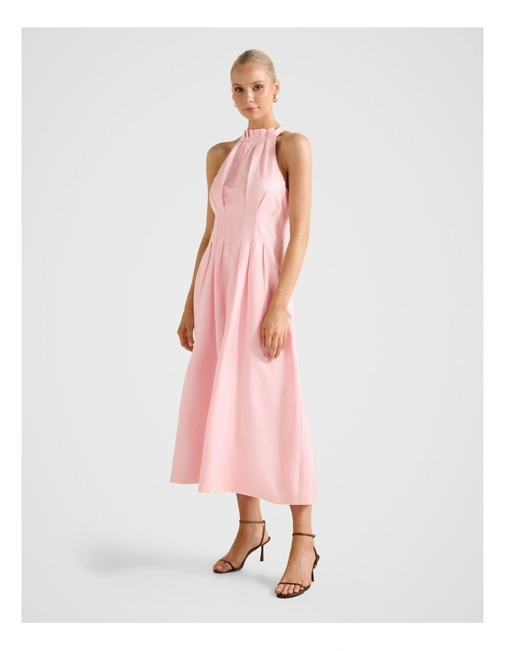 Miller Pleated Halter Neck Midi Dress in Pink image 3