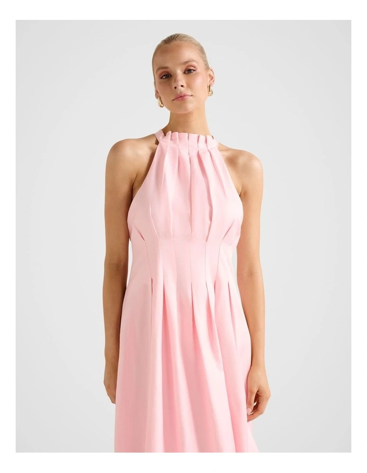 Miller Pleated Halter Neck Midi Dress in Pink image 4
