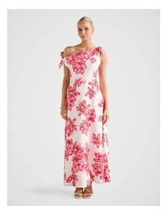 Vinetta Asymmetric Bow Maxi Dress in Multi