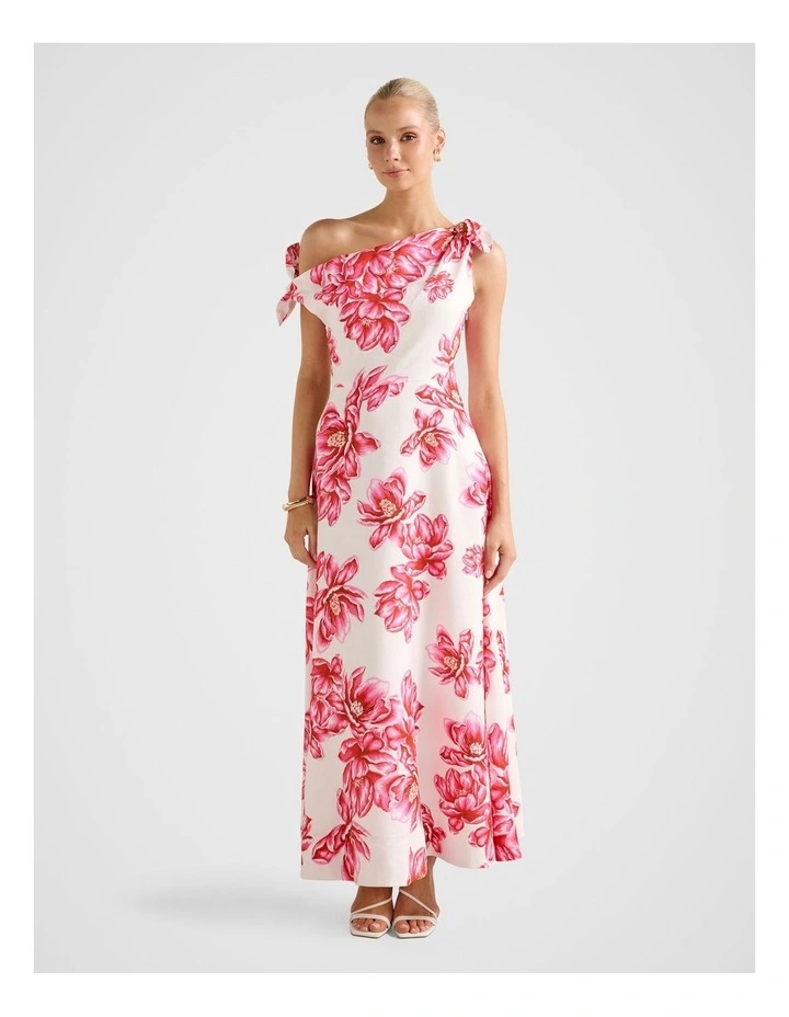 Vinetta Asymmetric Bow Maxi Dress in Multi image 1