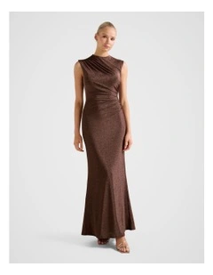 Kristy Metallic Maxi Dress in Brown
