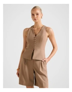 Honey V-Neck Waistcoat in Brown