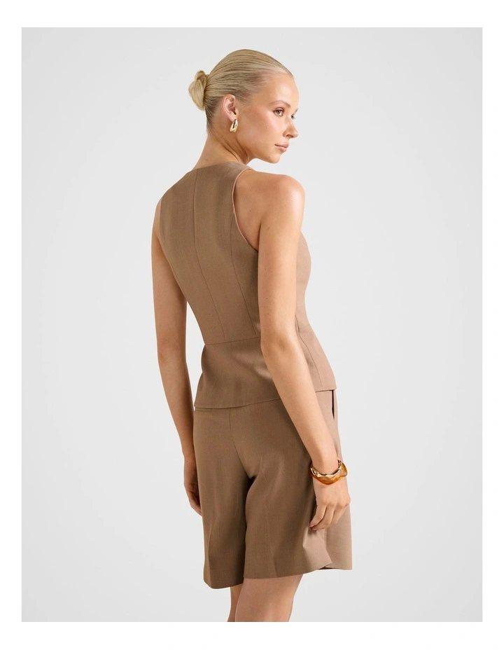 Honey V-Neck Waistcoat in Brown image 2