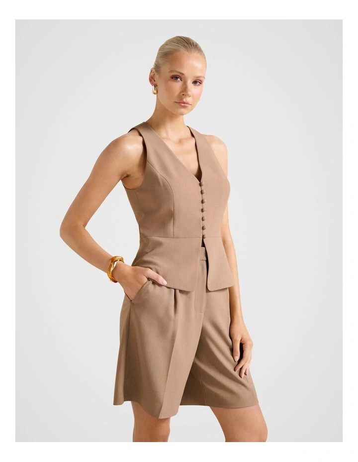 Honey V-Neck Waistcoat in Brown image 3