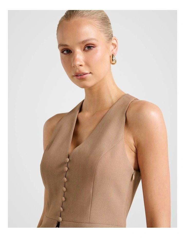 Honey V-Neck Waistcoat in Brown image 4