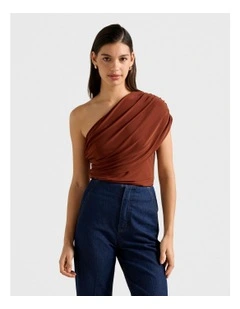 Bronte Draped One Shoulder Top in Brown