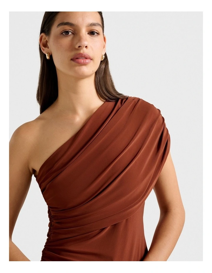 Bronte Draped One Shoulder Top in Brown image 4
