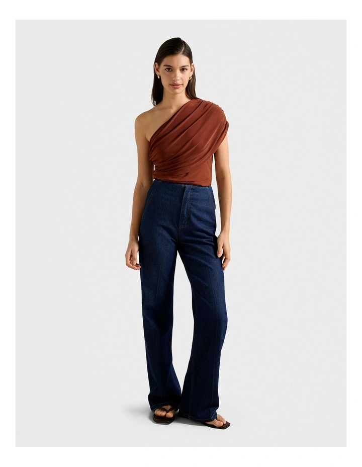 Bronte Draped One Shoulder Top in Brown image 5