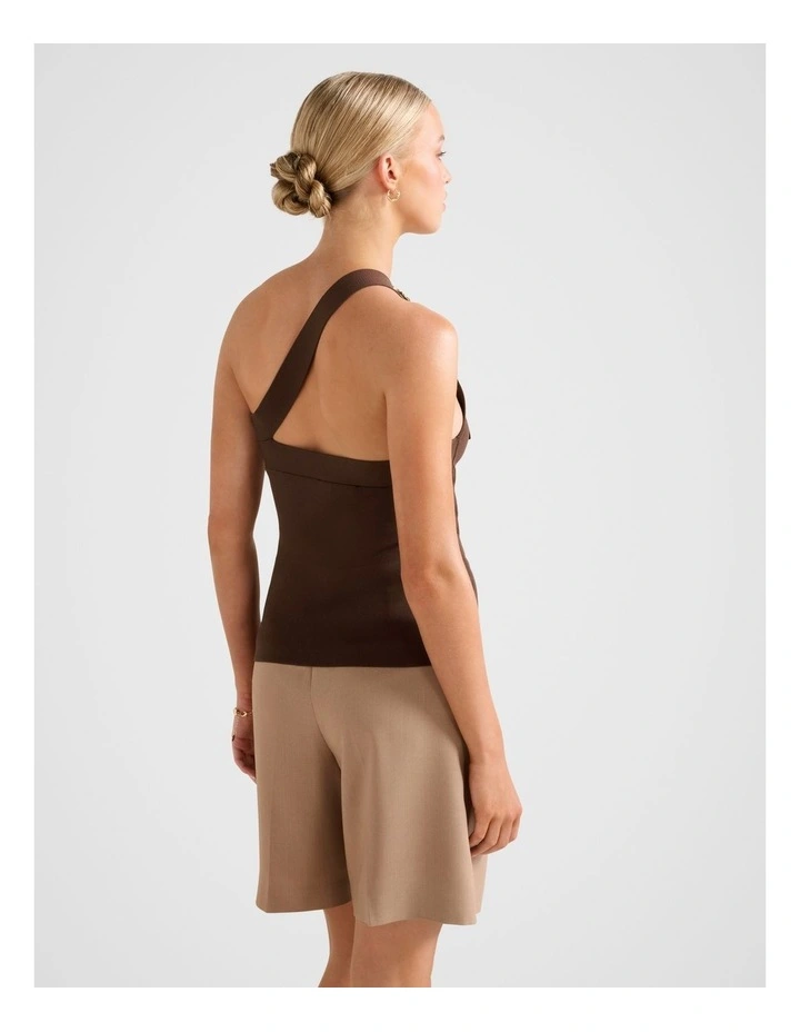 Monroe Asymmetrical Knitted Top in Chocolate image 2