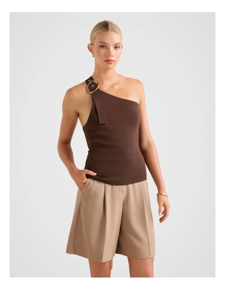 Monroe Asymmetrical Knitted Top in Chocolate image 3