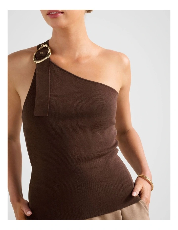 Monroe Asymmetrical Knitted Top in Chocolate image 4