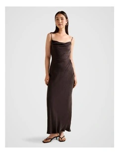 Zoe Cupro Midi Dress in Brown