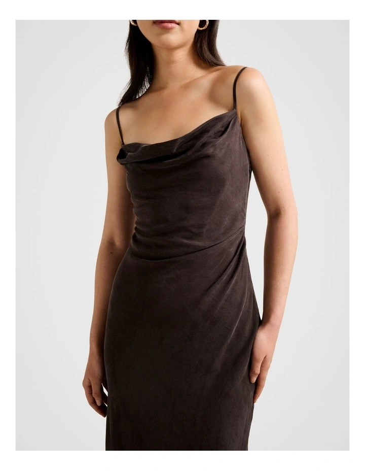 Zoe Cupro Midi Dress in Brown image 4