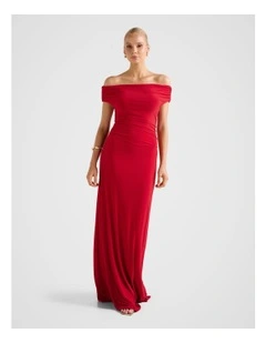 Romy Off Shoulder Jersey Maxi Dress in Red