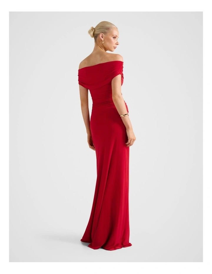 Romy Off Shoulder Jersey Maxi Dress in Red image 2