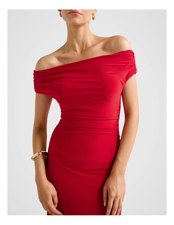 Romy Off Shoulder Jersey Maxi Dress in Red image 4