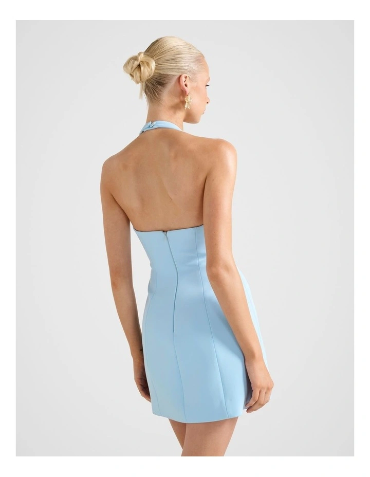 Riley Structured Halter Neck Mini Dress in Blue image 2