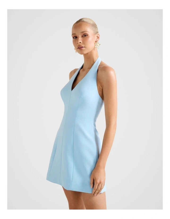Riley Structured Halter Neck Mini Dress in Blue image 3