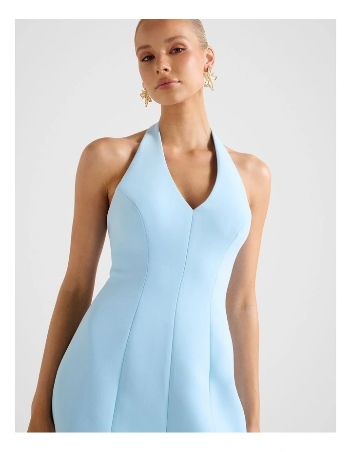 Riley Structured Halter Neck Mini Dress in Blue image 4