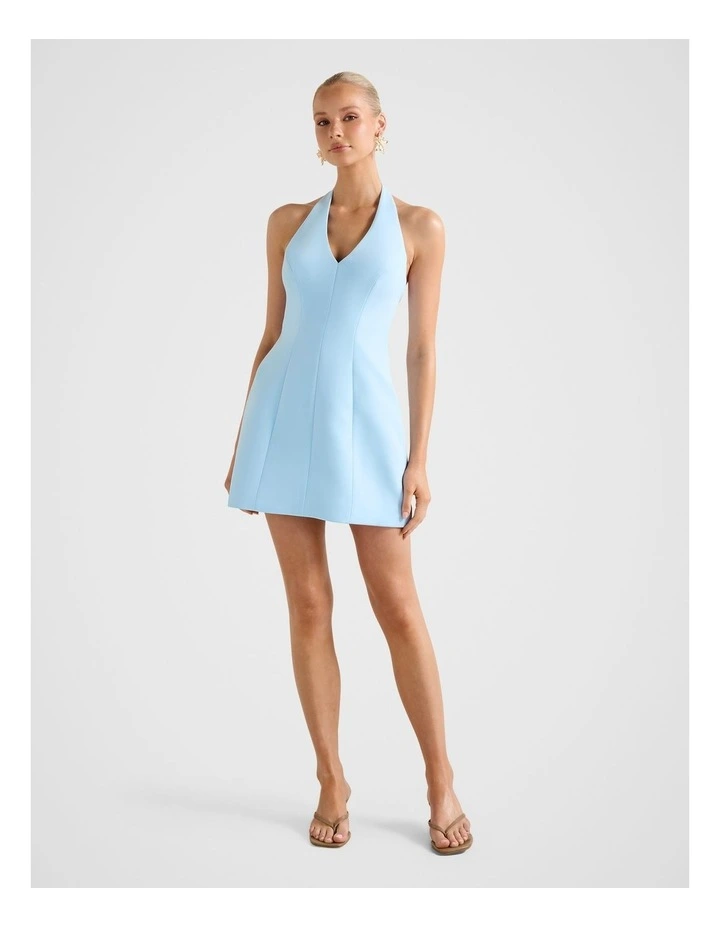 Riley Structured Halter Neck Mini Dress in Blue image 5