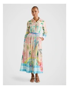 Abbey Printed Shirt Midi Dress in Multi