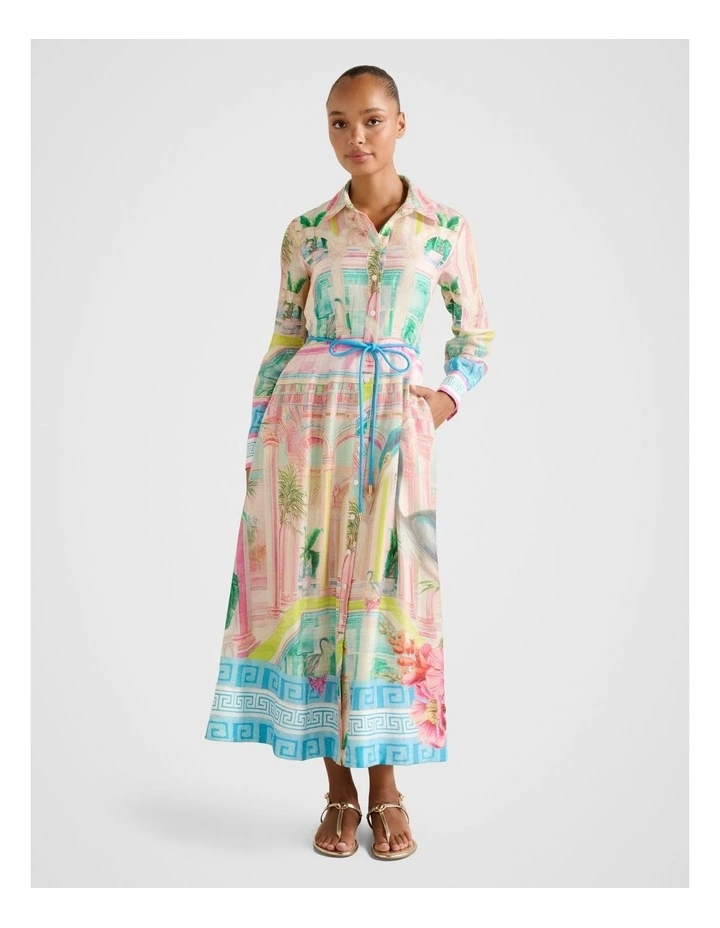 Abbey Printed Shirt Midi Dress in Multi image 1