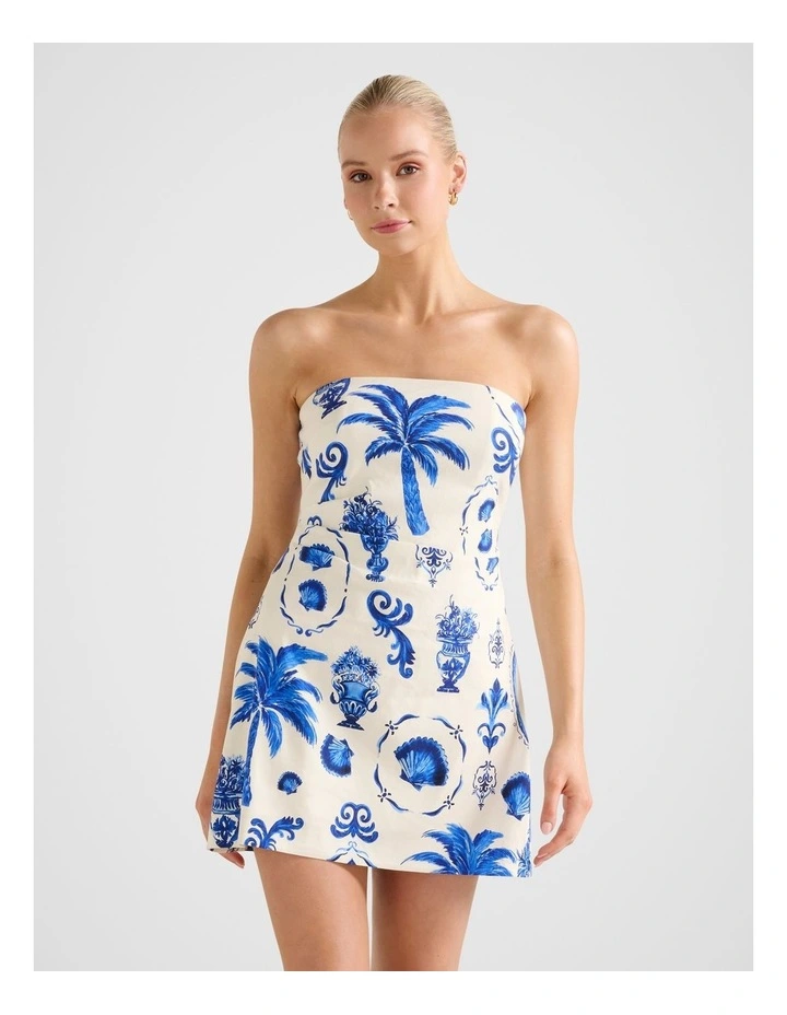 Ginny Stretch Linen Tuck Side Mini Dress in Multi image 1