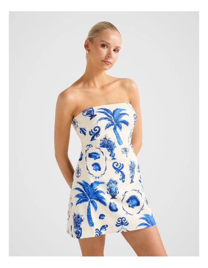 Ginny Stretch Linen Tuck Side Mini Dress in Multi image 3