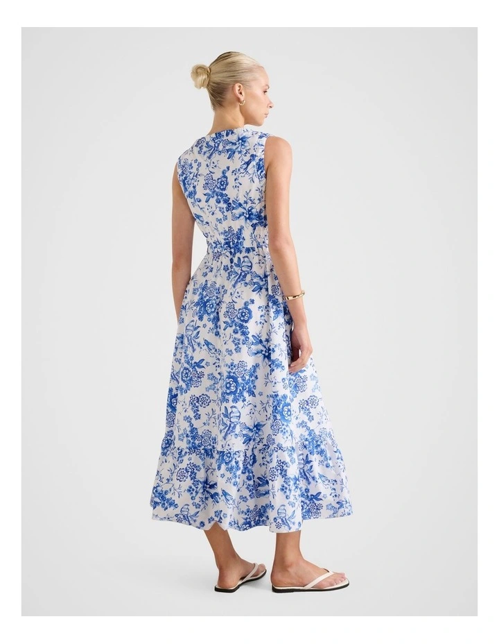 Bella Shirred Cotton Midi Dress in Multi image 2
