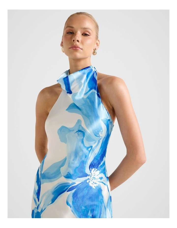 Clementine High Neck Satin Maxi Dress in Blue image 4