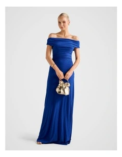 Romy Off Shoulder Jersey Maxi Dress in Blue