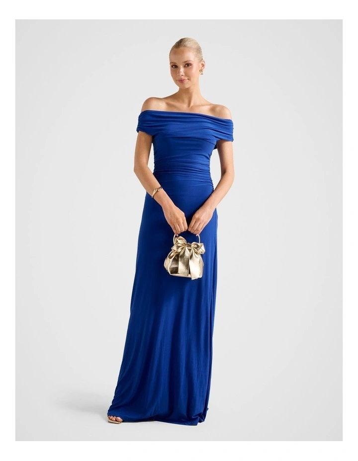 Romy Off Shoulder Jersey Maxi Dress in Blue image 1