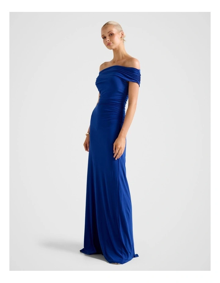 Romy Off Shoulder Jersey Maxi Dress in Blue image 3